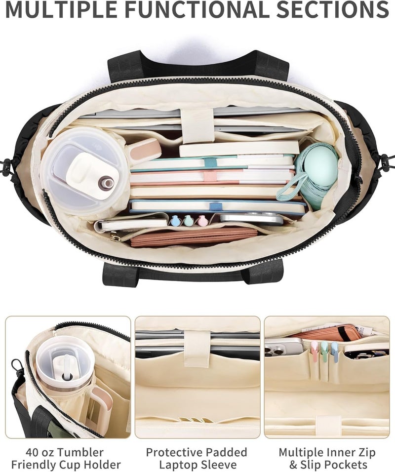 Bagstellar Puffer Tote Bag for Women, Lightweight Puffy Work Laptop Handbag Teacher Nurse Quilted School Daily Travel Gym Bag | Durable, with Zipper, 15.6" Laptop Sleeve, Large Tumbler Holder, Daily Carry On Bags, Comfy College Bags, Portable, Spacious - Image 5